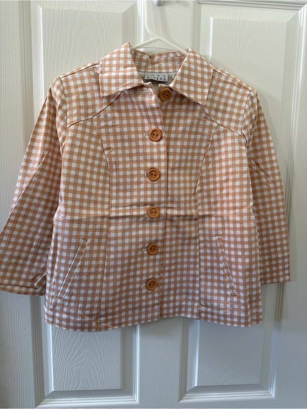 Joan Rivers Girls Tan & White Gingham Button Jacket